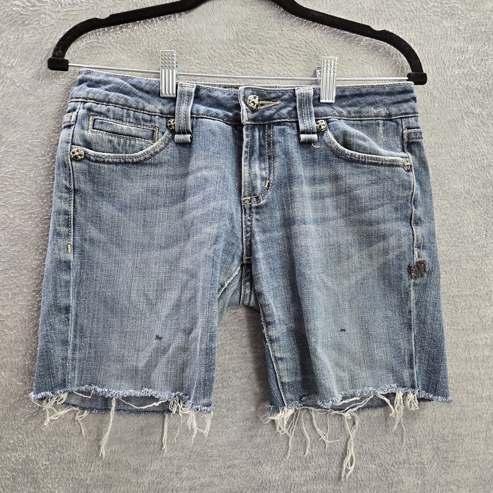 Miss Me Women Shorts 29 Light Blue Denim Cross Embroidery READ